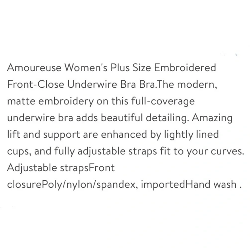 Amoureuse Embroidered Front Closure Underwire Bra Plus Women’s 42DD Black Taupe